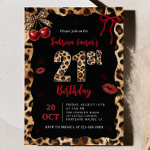 Leopard Gepard Kirsche 21. Geburtstagseinladung