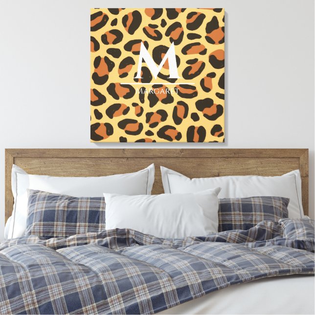 Leopard Gepard Monogramm Gespannte Leinwanddrucke Leinwanddruck (Insitu (Schlafzimmer))