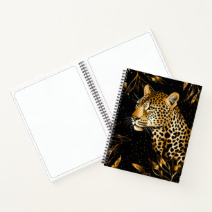 Leopard Gepard Schwarz Gold Skizzenbuch Notizbuch