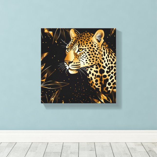Leopard Gepard Tier Schwarz Gold  Leinwanddruck (Insitu (Holzboden))