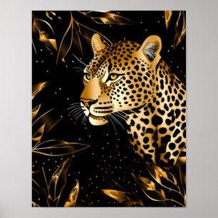 Leopard Gepard Tier Schwarz Gold Poster