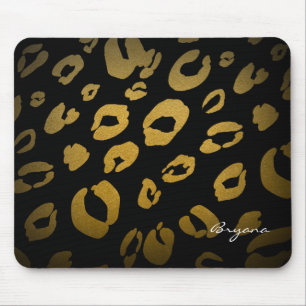 Leopard Gepard Tierdruck Gold Schwarz Mauspad