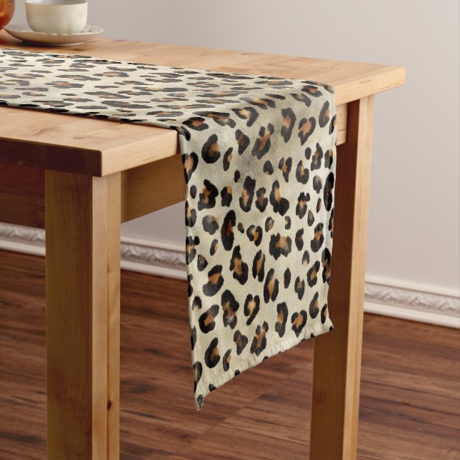 Leopard Gepard Tierdruck Muster Beige Braun Kurzer Tischläufer (Beispiel)