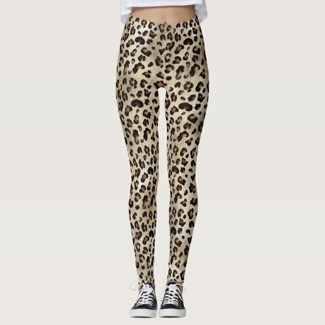 Leopard Gepard Tierdruck Muster Beige Braun Leggings (Vorderseite)