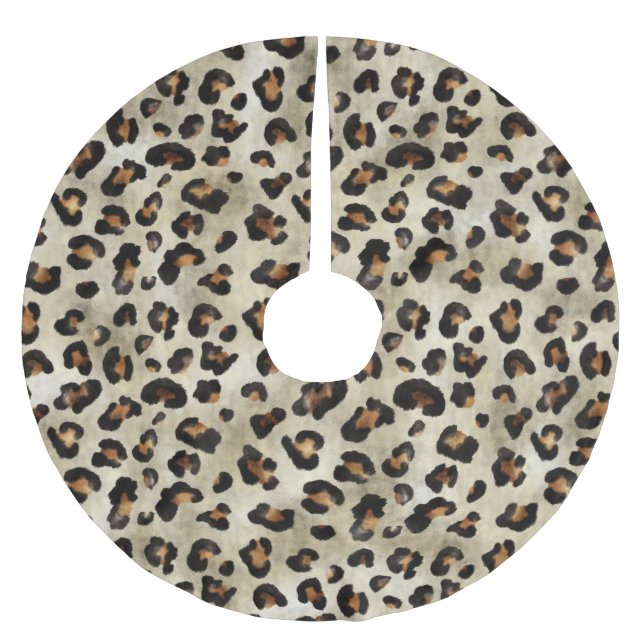 Leopard Gepard Tierdruck Muster Beige Braun Polyester Weihnachtsbaumdecke (Vorderseite)