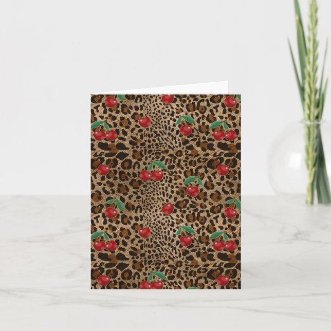 Leopard Gepard Tierdruck Rotkirschmuster Karte (Vorderseite)