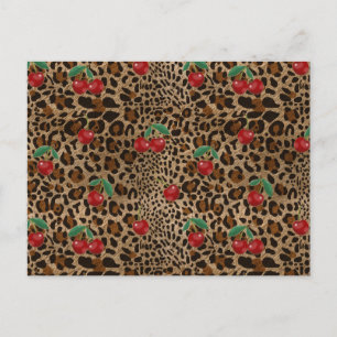 Leopard Gepard Tierdruck Rotkirschmuster Postkarte