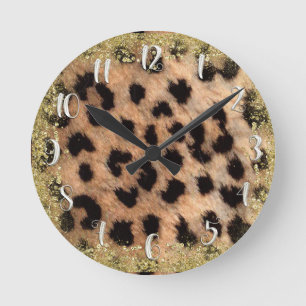 Leopard Gepard Tierprint Gold Glitter Modern Runde Wanduhr