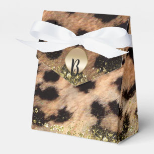 Leopard Gepard Tierprint Gold Glitter Monogramm Geschenkschachtel