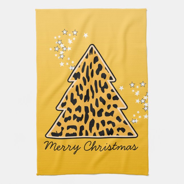 Leopard Gepard Weihnachtsbaum Handtuch (Vertikal)
