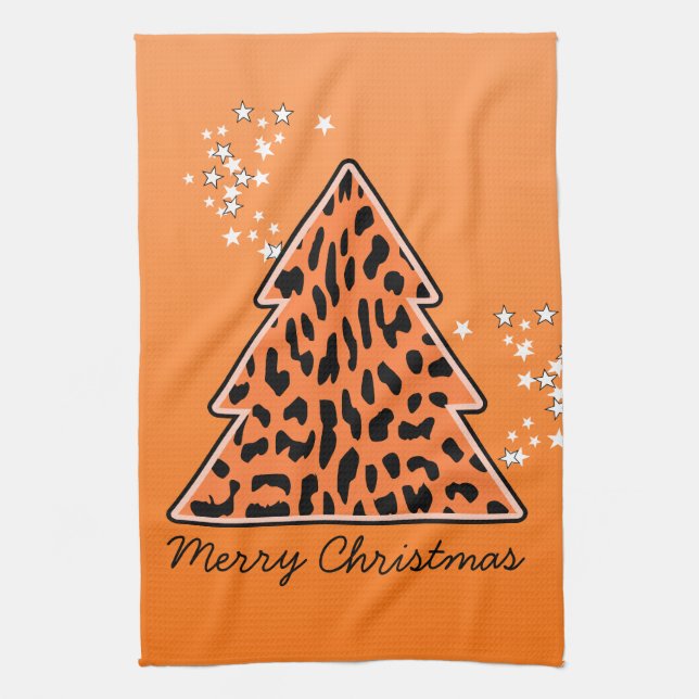 Leopard Gepard Weihnachtsbaum Handtuch (Vertikal)