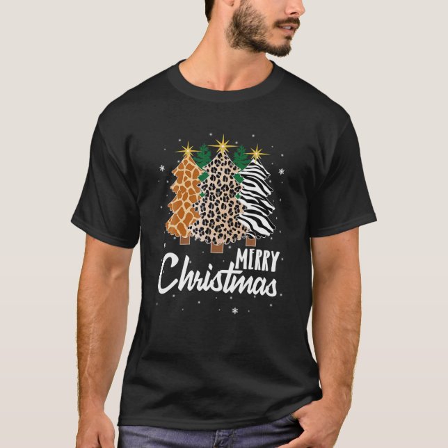Leopard Giraffe Zebra Tree Weihnachtsschneegeschen T-Shirt (Vorderseite)