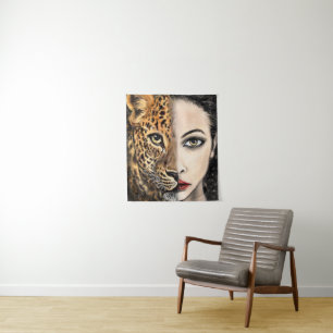 Leopard Girl - Emotion Tapestes - Malerei Wandteppich