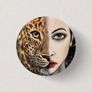Leopard Girl Face Fantasy Malerei Wilhelm Tier Button