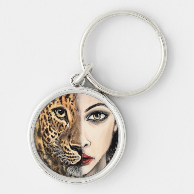 Leopard Girl Face Fantasy Schlüsselanhänger (Vorne)