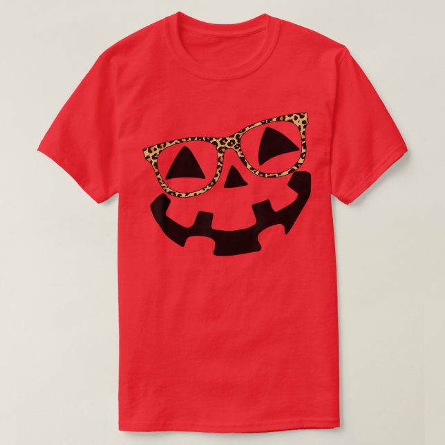 Leopard Glasses Jack O Lantern Pumpkin Face Hallow T-Shirt (Design vorne)