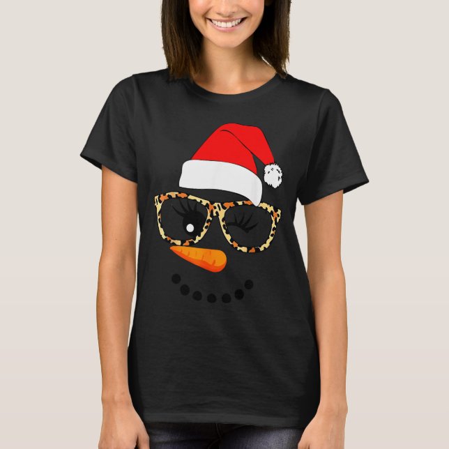Leopard Gles Santa Claus Snowman Face Christmas Co T-Shirt (Vorderseite)