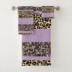 Leopard Glitter Streifen Glam 1 Badhandtuch Set