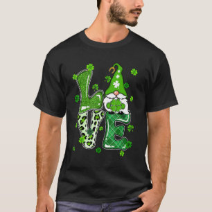 Leopard Glitzer Karierte LIEBE Gnome St Pattys Day T-Shirt