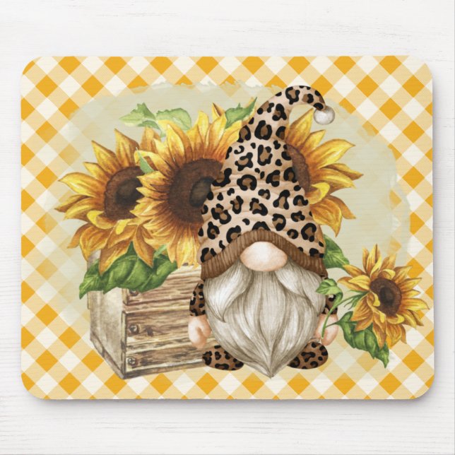 Leopard Gnome Sonnenblumen Mousepad (Vorne)
