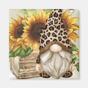 Leopard Gnome Sunflowers Magnet