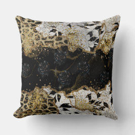 Leopard Gold Black Rose Agate Throw Kissen
