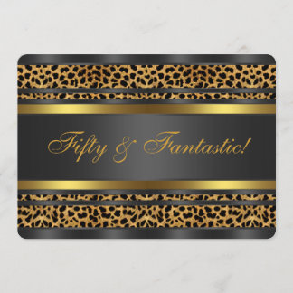 Leopard Gold Black Womans 50. Geburtstagsparty Einladung