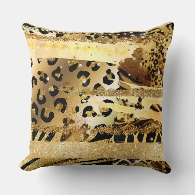 Leopard Gold Glitzer Wildtier Confetti Chic Kissen (Vorderseite)