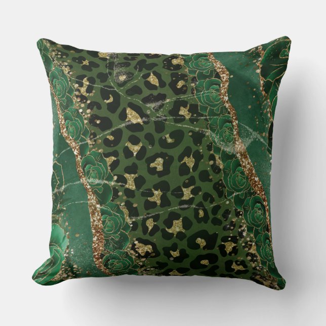 Leopard Gold Green Rose Agate Throw Kissen (Vorderseite)