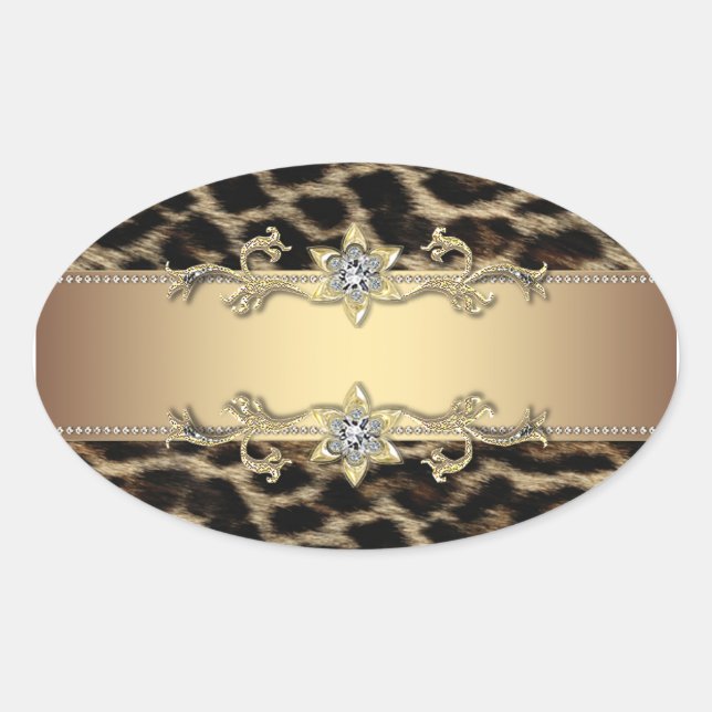 Leopard Gold Jewel Eleganter Umschlag Aufkleber (Vorderseite)