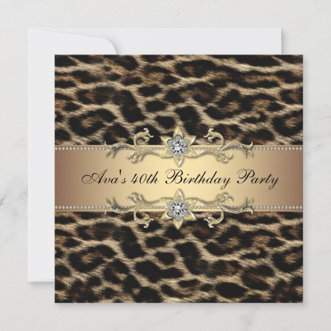 Leopard Gold Leopard 40. Geburtstag Einladung (Vorderseite)