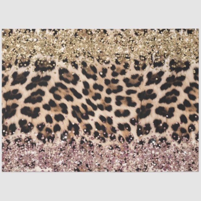 Leopard Gold Pink Glitzer Seidenpapier (Vorderseite)