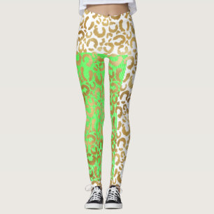 Leopard Gold White Animal Print Leggings