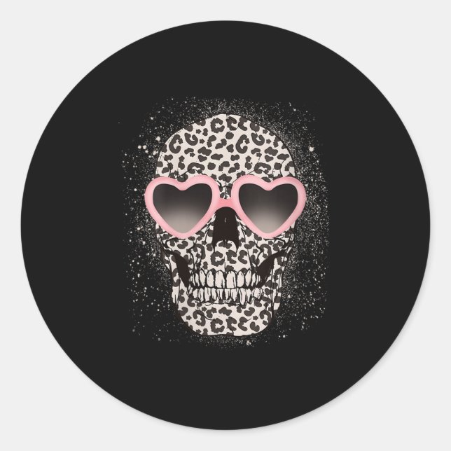 Leopard Gothic Skull Cool Skeleton Cheetah Runder Aufkleber (Vorderseite)