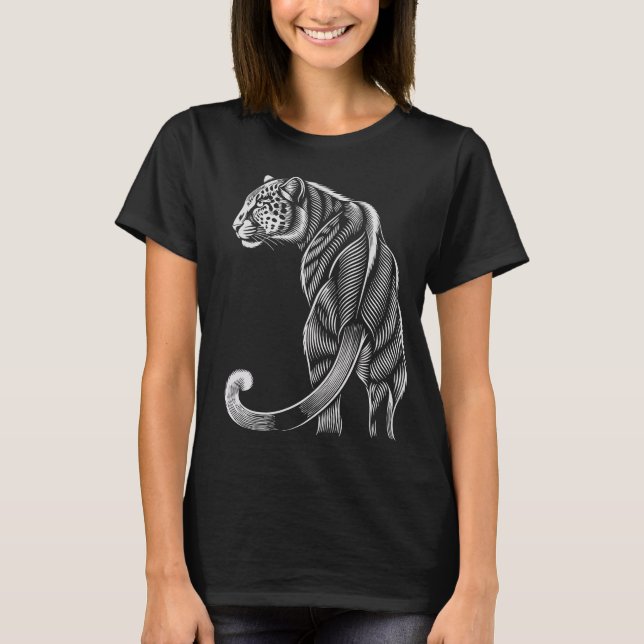 "Leopard Grace – Artistic Line Art T-Shirt (Vorderseite)