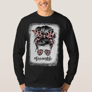 Leopard Granny Life Niedlich Messy Bun Girl Mother T-Shirt