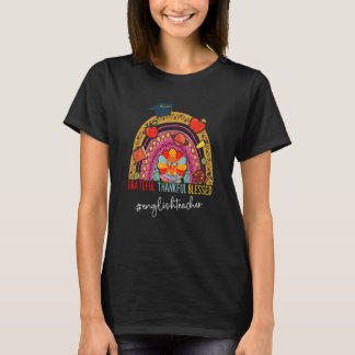 Leopard Grateful Thankful English Teacher Rainbow T-Shirt