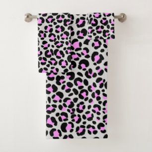Leopard Grau Pink Schwarz Badhandtuch Set