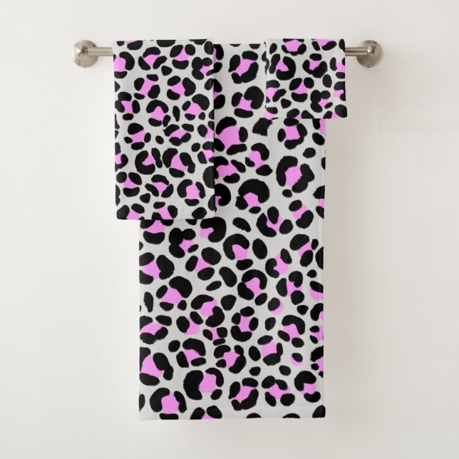 Leopard Grau Pink Schwarz Badhandtuch Set (Insitu)