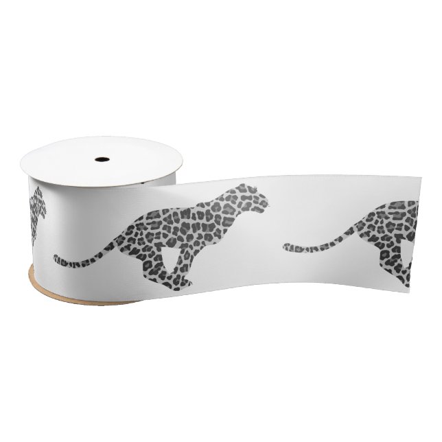 Leopard Gray and Light Gray Silhouette Satinband (Spule)