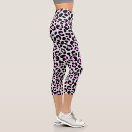 Leopard Gray Lila Black Capri Leggings