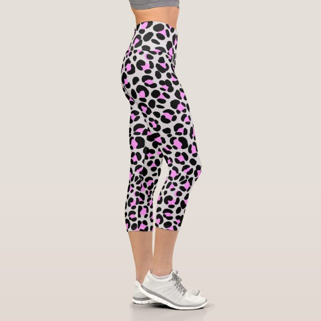 Leopard Gray Lila Black Capri Leggings (Rechts)