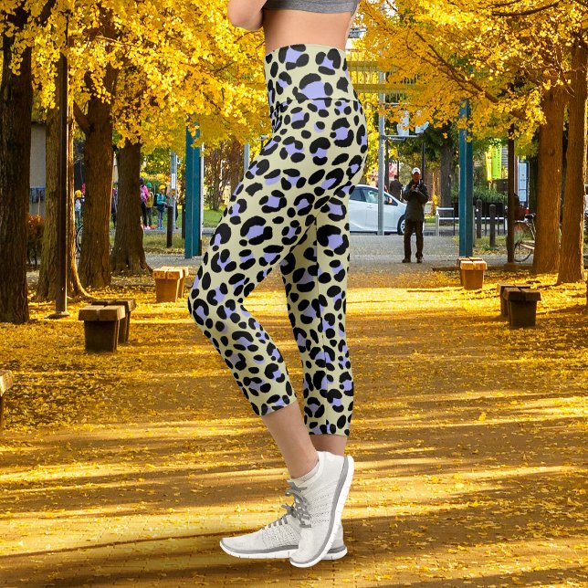 Leopard Green Black Lila Capri Leggings (Leopard Green Black Purple Capri Leggings)