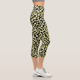 Leopard Green Black Yellow Capri Leggings