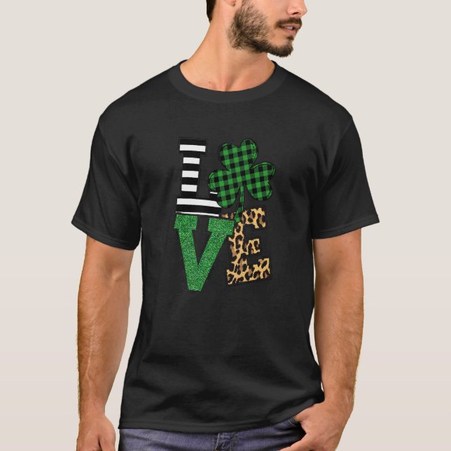 Leopard & Green Buffalo Karierte Liebe St Patrick' T-Shirt (Vorderseite)