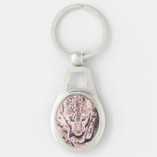 Leopard "Green Eyes" Metal Oval Schlüsselanhänge Schlüsselanhänger