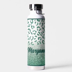 Leopard Green Glitzer Animal Print Individuelle Na Trinkflasche