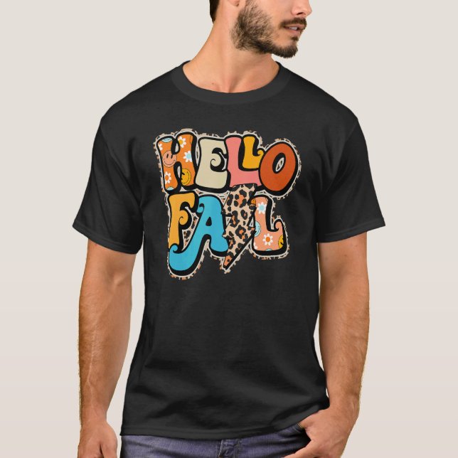 Leopard Hallo Fall Fun Pumpkin Patch Herbst Herbst T-Shirt (Vorderseite)