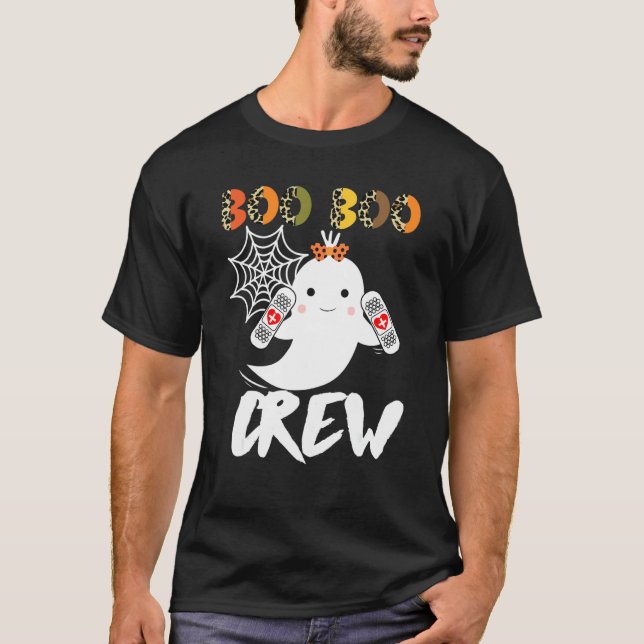 Leopard Halloween Boo Boo Crew Ghost Nurse  Rn Nur T-Shirt (Vorderseite)