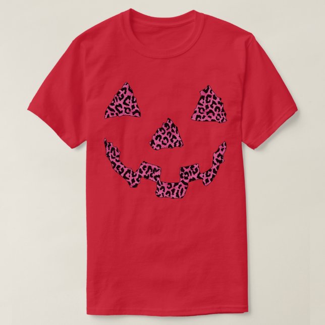 Leopard Halloween Pumpkin Gesicht Brustkrebs Aware T-Shirt (Design vorne)